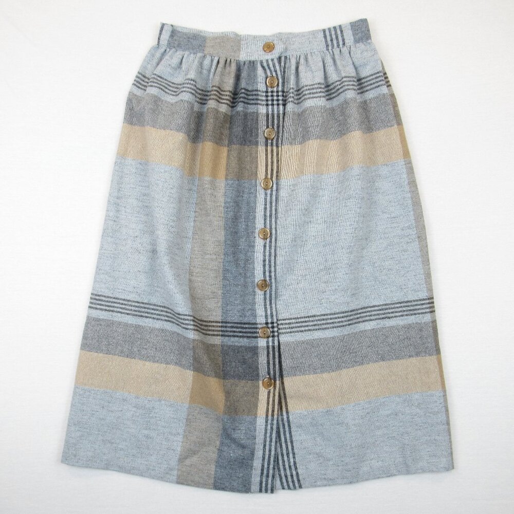 Vintage USA Plaid Wool Skirt Women's Button Closure Cottagecore